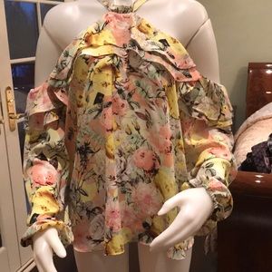 Multi color cold shoulder blouse